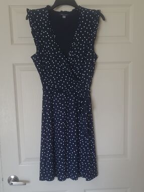 Tommy Hilfiger Navy Polka Dot Wrap-Style Midi Dress